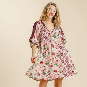 Umgee Blush Floral Mix Babydoll Dress